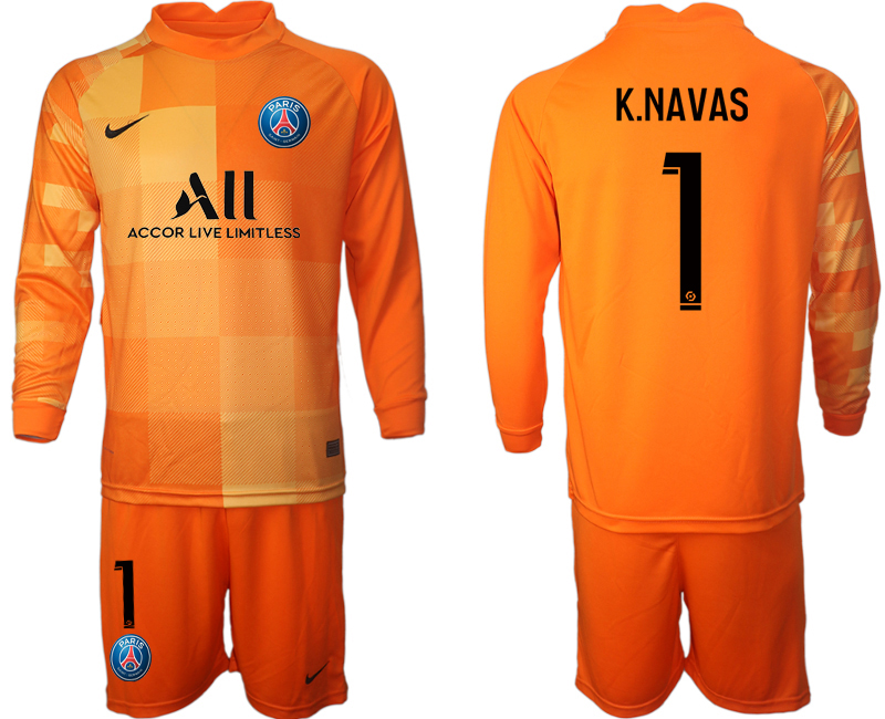 Men 2021-2022 Club Paris St German orange red goalkeeper Long Sleeve #1 Soccer Jersey->paris st german jersey->Soccer Club Jersey